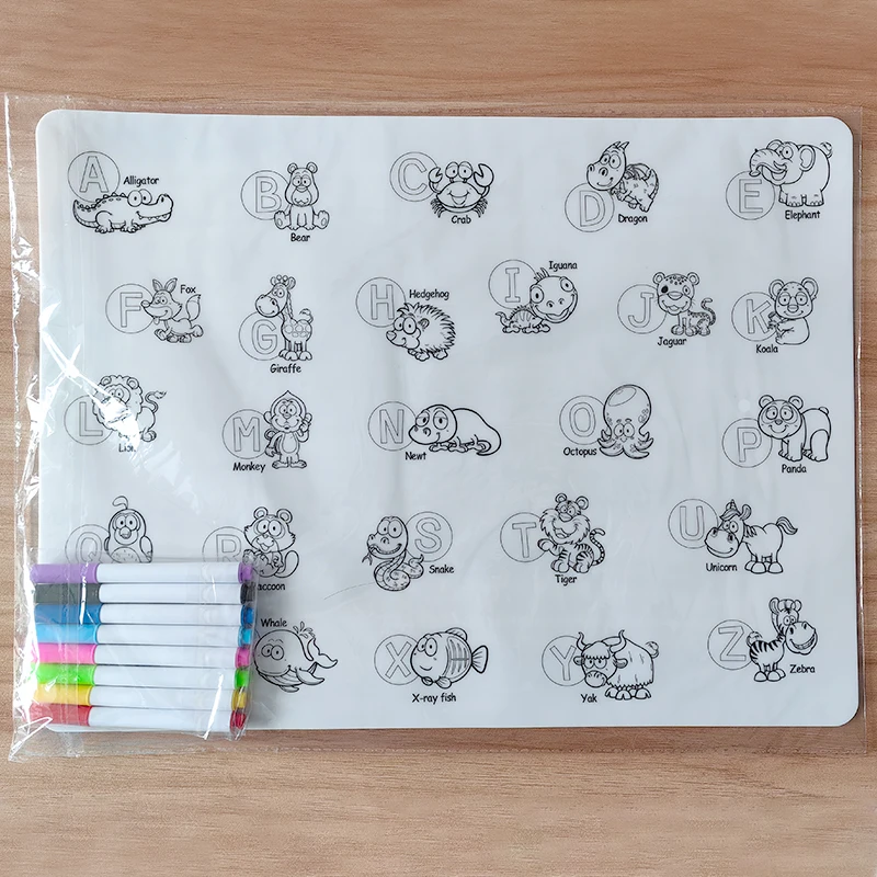 Hot Sale Wipeable Reusable Educational Children Drawing Toy Silicone Coloring Printing Table Mat for Kids