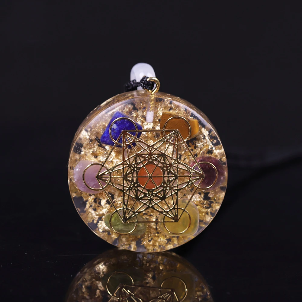 Rainbow Crystal Stones Chakra Reiki Healing Energy Generator EMF Radiation Protection Orgone Pendant Necklace
