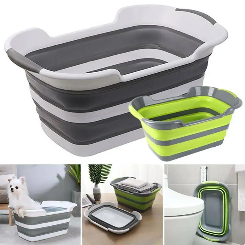 Folding Baby Shower Bathtub Portable Silicone Pet Dog Bath Tubs Accessories Collapsible Laundry Storage Basket Safety Security