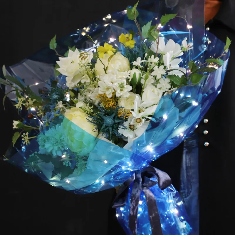 cellophane led light colorful bouquet waterproof wrapping paper korean paper