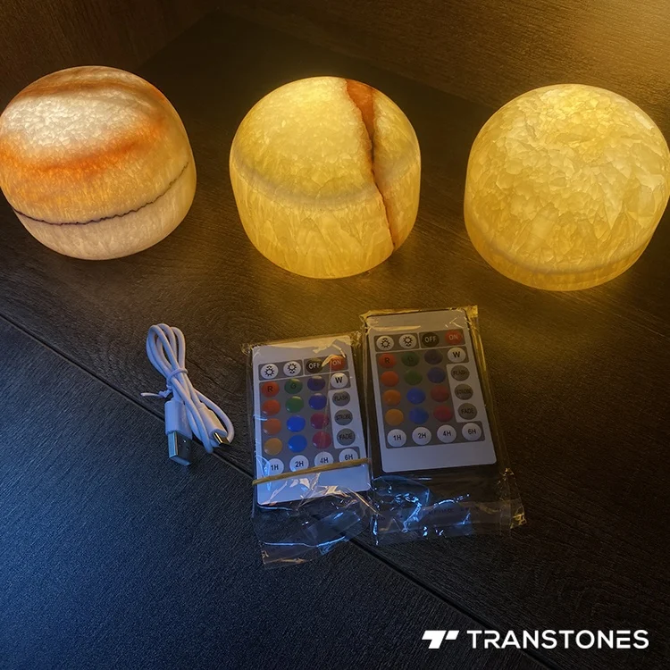 Alabaster Bedside Lamp Translucent Polished Color Changing Natural Onyx Table Lamp