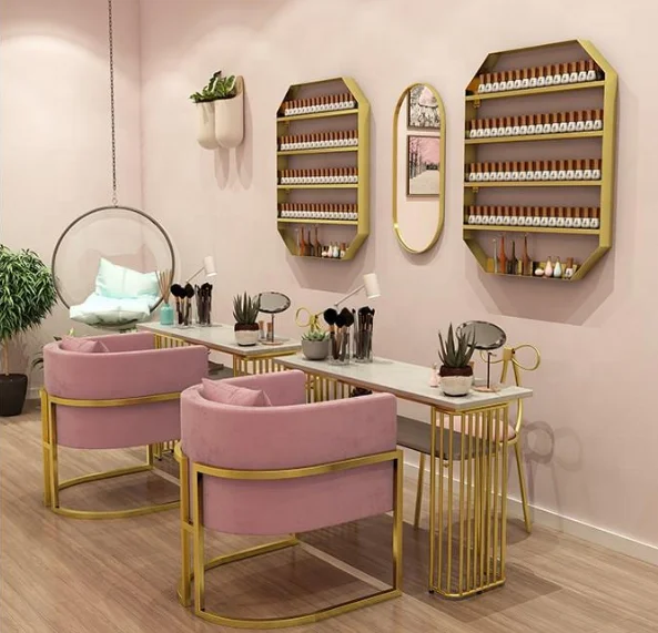 Современный Маникюрный Стол и стул набор простой двойной мраморный маникюрный одинарный двойной стол и стул Золотой Маникюрный Стол