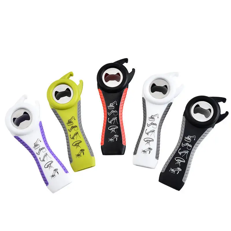 Wholesale 5in1 Multi-function Bottle Opener  Soda Lid Twist Grips Jar  Kitchen Tool 5 In 1 Plastic Stainless Steel Beer Opener