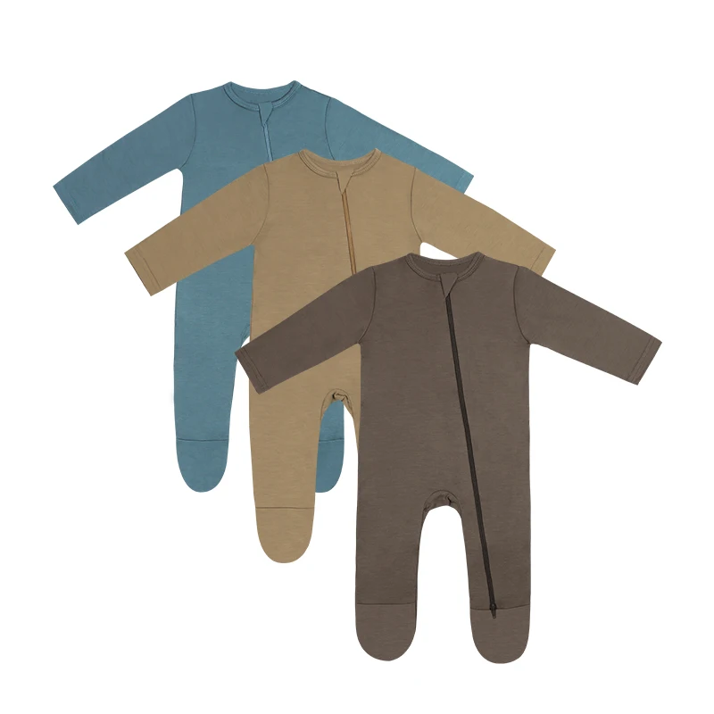 custom high quality baby boys girls long sleeve baby bamboo pajamas dual zipper