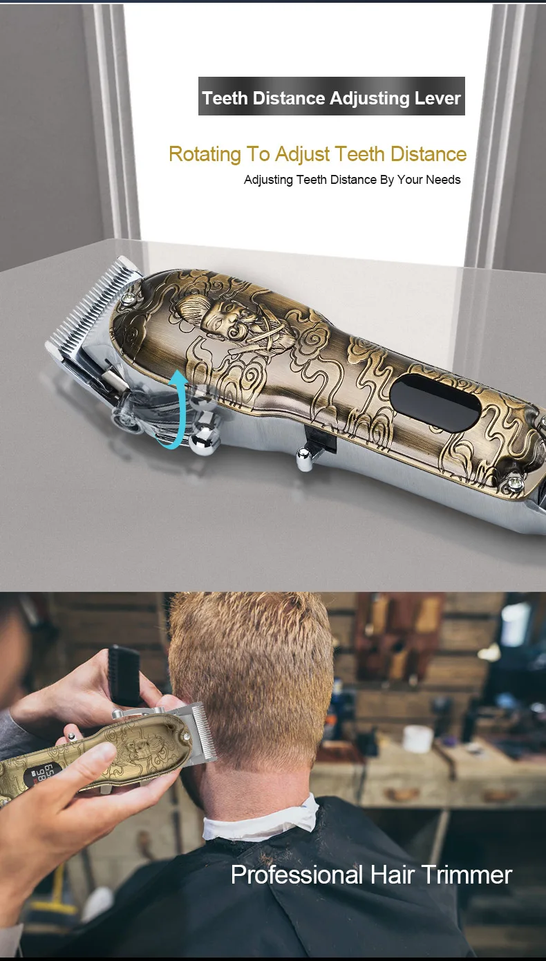 PSB rechargeable professional men electric cordless hair clipper trimmer with led display