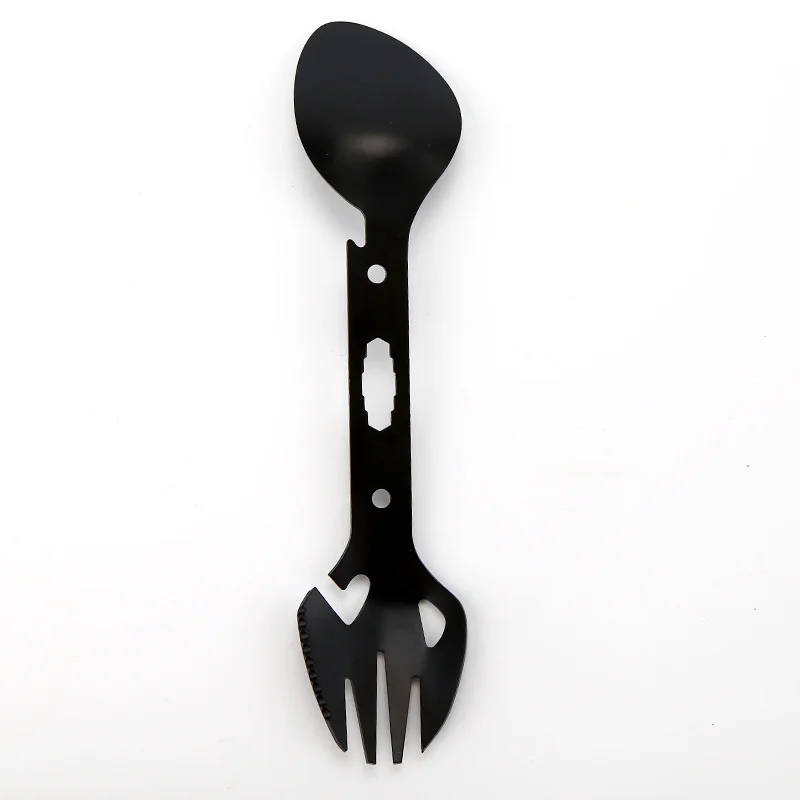 DFU81 Custom Black SS Survival Gear Stainless Camping Cookware Multifunction Steel Knife Spoon Fork for Outdoor Camping