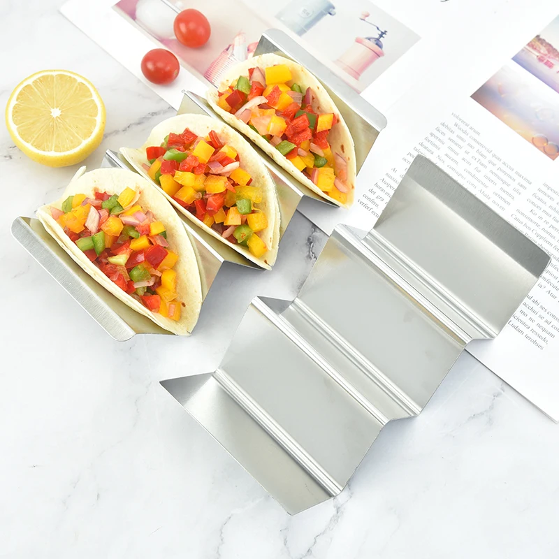 Wholesales Small Size Wavy-shaped Taco Holders 4 Packs Stainless Steel Taco Stand Rack Tray Style