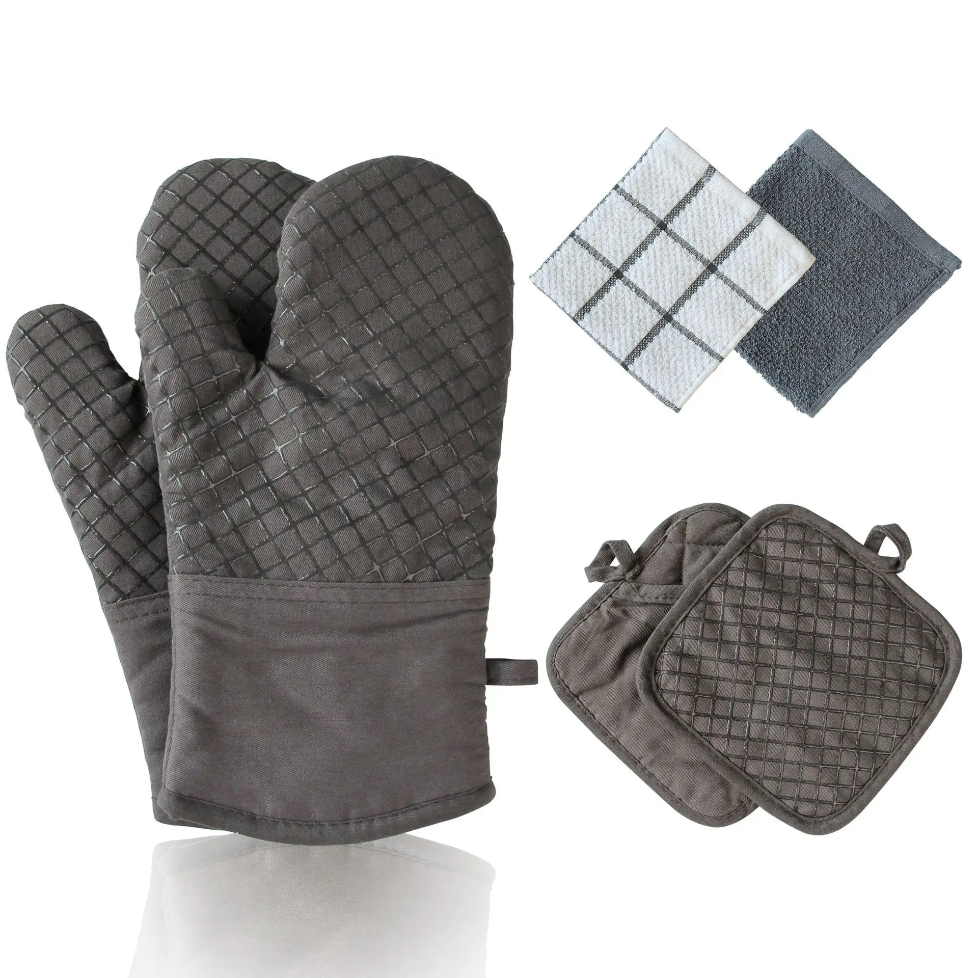 Kitchen Oven Glove cooking baking grilling Oven Mitts and Pot Holders 4pcs Set with Non-Slip Silicone Surface