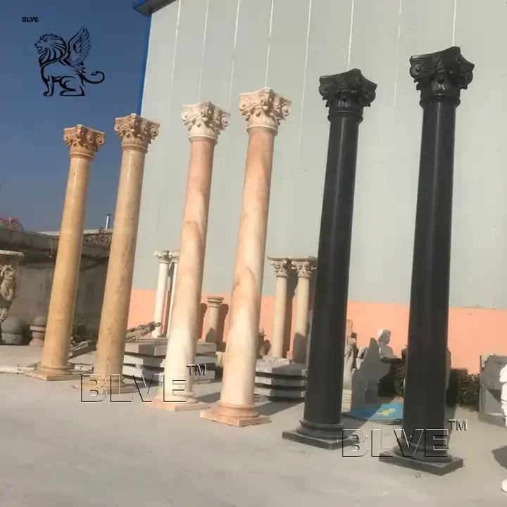 BLVE Western Style House Building Decorative Modern Design Natural Stone Circular Pillars Marble Roman Columns