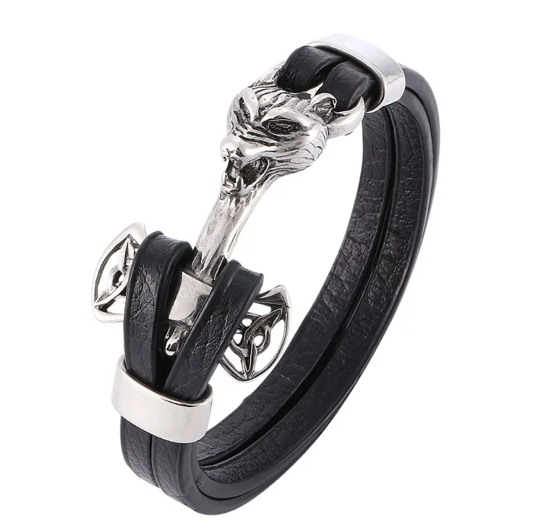 Mens leather anchor bracelet viking bracelet wolf mens bracelets leather oem manufacturer