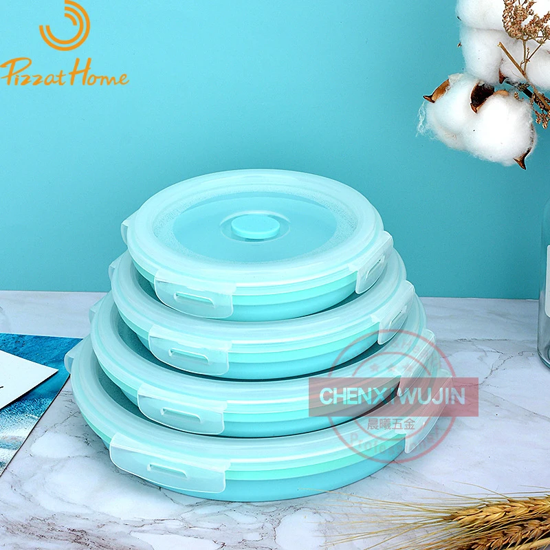 Silicone Foldable Lunch Box 4 Pieces Set Bento Microwave Safe Bowl Portable Camping Food Storage Container PP Cover