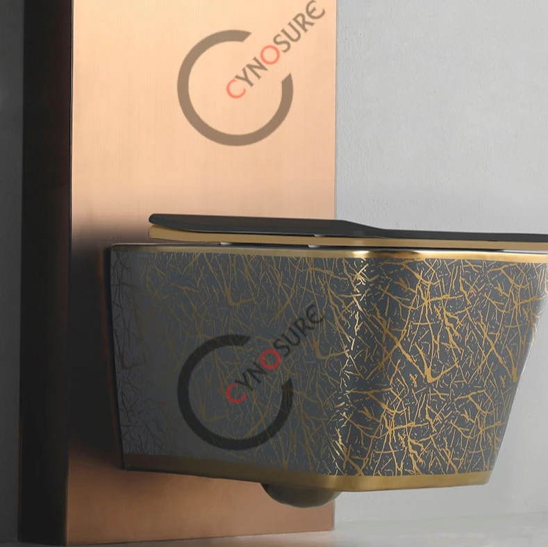 Popular Design Bathroom Gold Plated Toilet Hotel Soft Closing Seat Sanitaryware Wall Hung Toilet