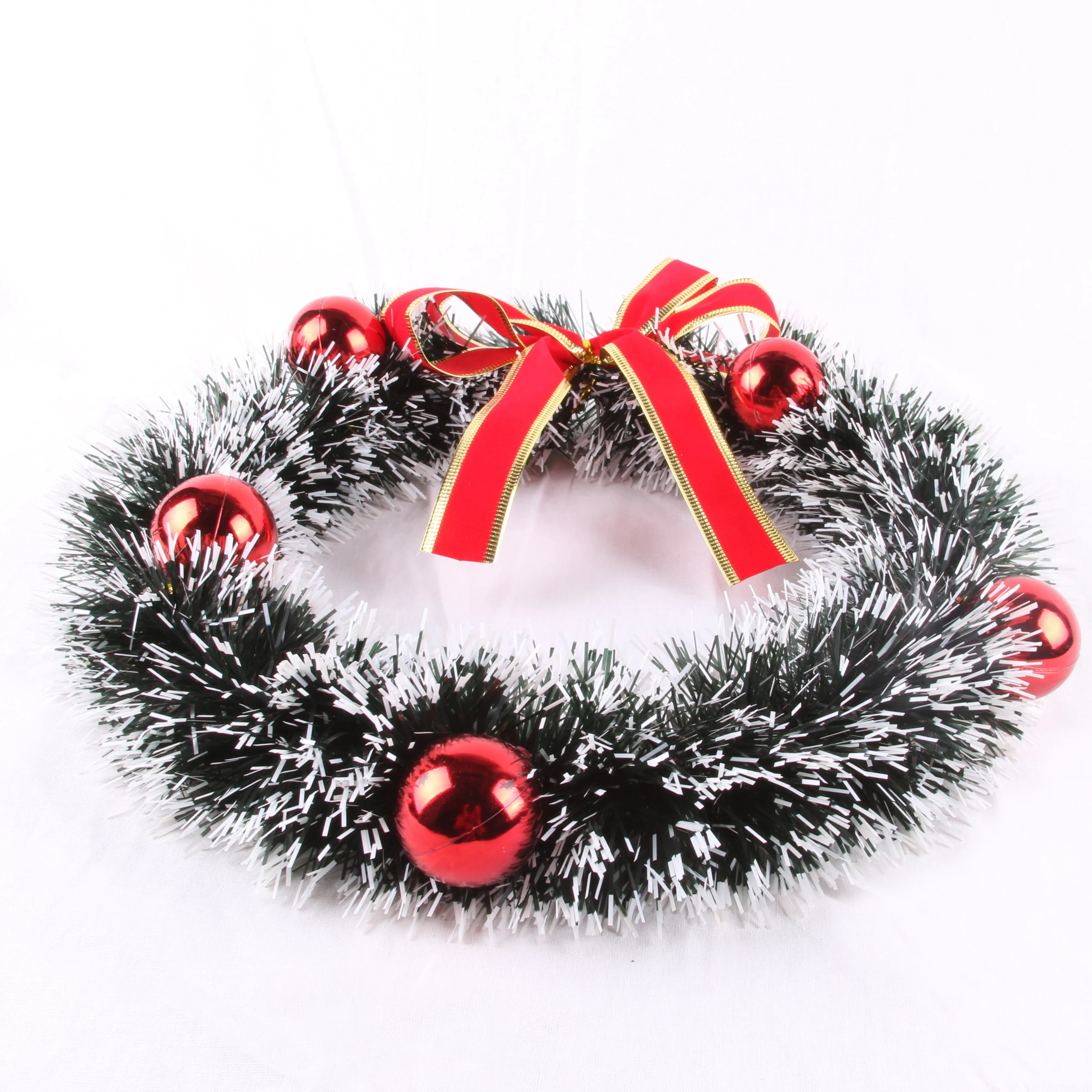 Artificial Retro bowknot red ribbon and red bell christmas wreath decorative