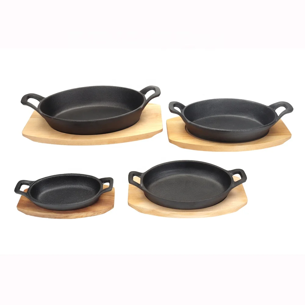 hot sale cast iron oval sizzle serving dish frying pan set high quality skillet pan cast iron cookware set