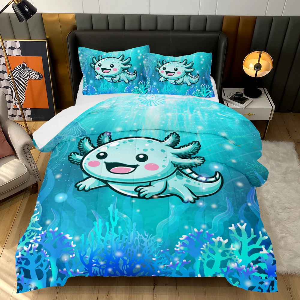 American Style Axolotl Bedding Set 200g Polyester Filling Comforter Twin Full Queen Size 3D Technics Home Hotel Use