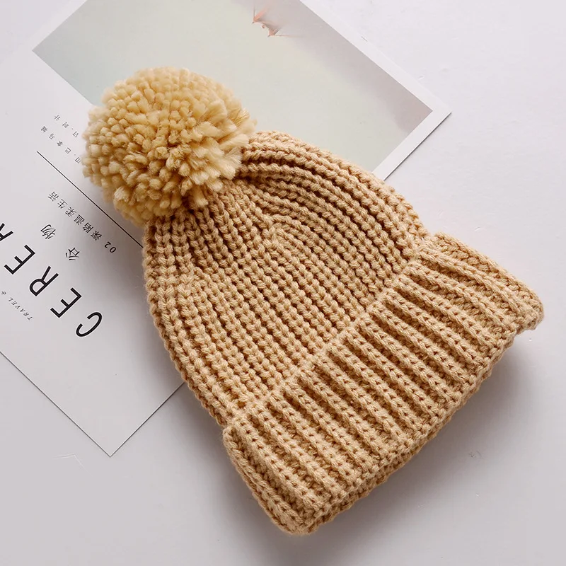Winter Newborn Baby Knit Hat Toddler Boy Ball Thick Warm Cute Solid Color Hat Super Soft Wool 1-5Years Beanie