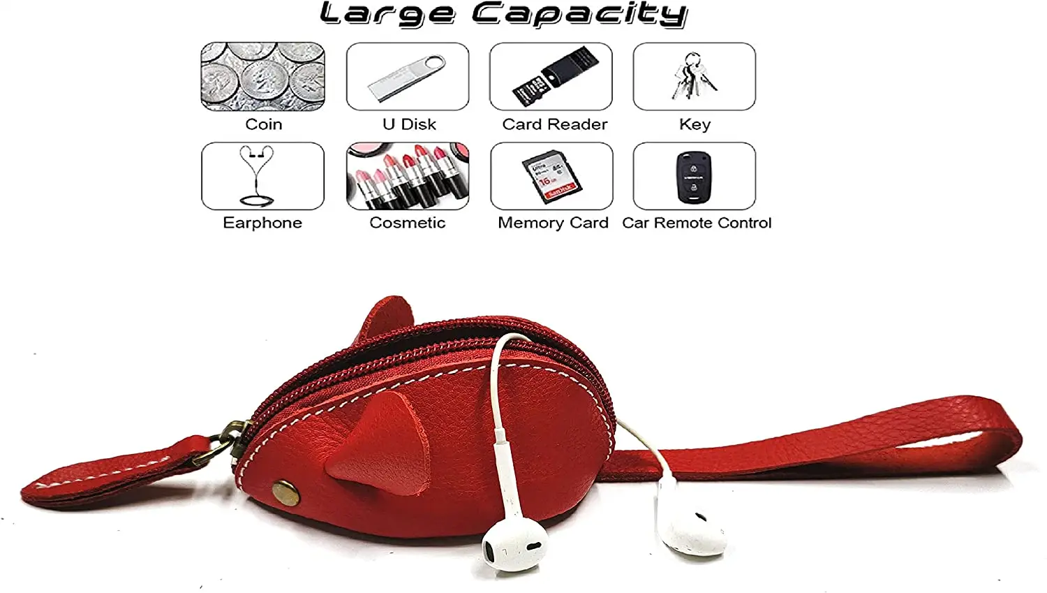 Mini Size Cute Genuine Leather Mouse Coin Purse  with Zipper