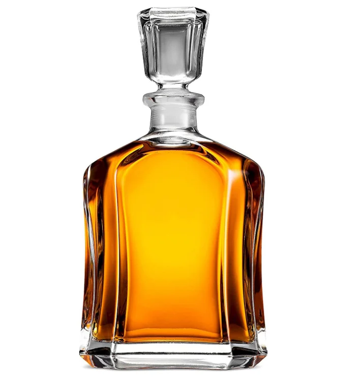 Glass Wine Bottle with Airtight Geometric Stopper-Whiskey Decanter for Wine, Bourbon, Brandy, Liquor, Juice, Water