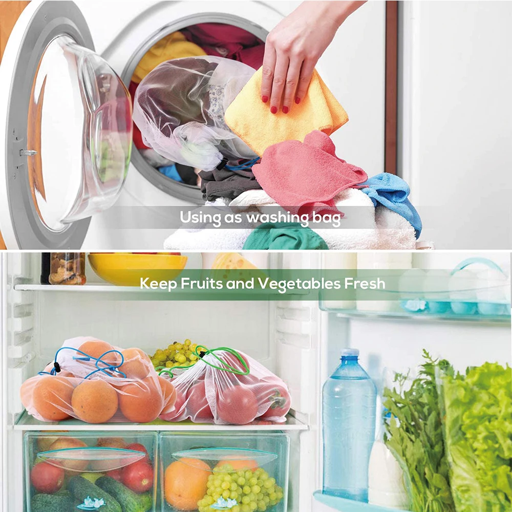 Reusable Drawstring Mesh Bags Lightweight Washable Transparent Storage Bag For Fruit And Toy