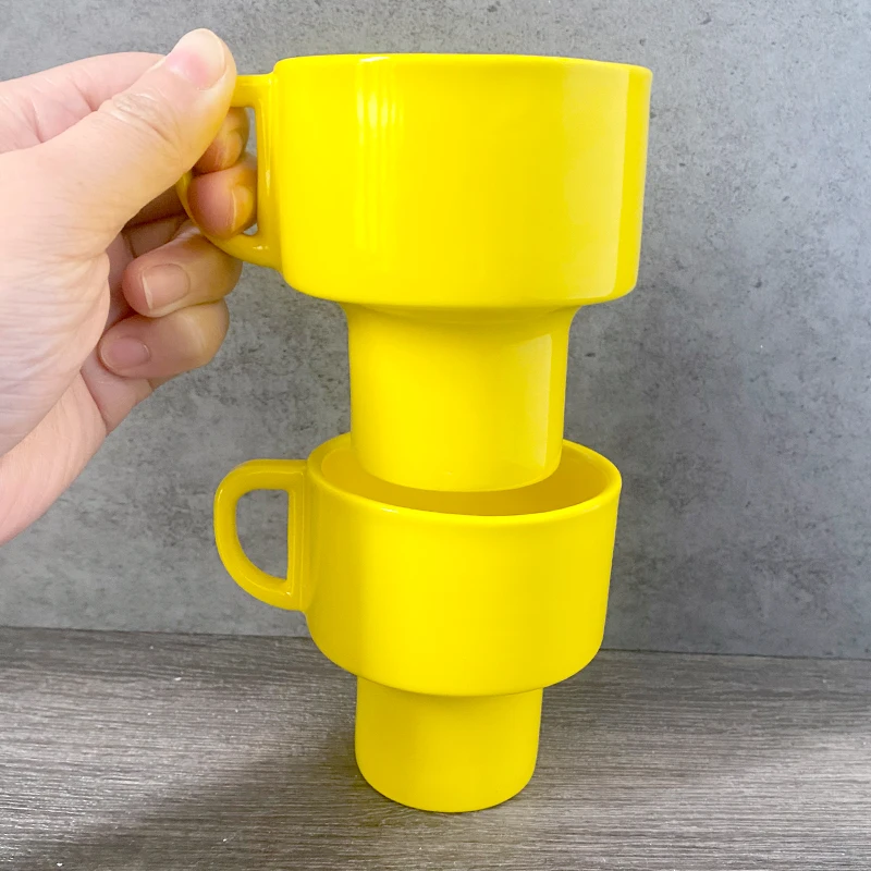 New Arrival 2024 coffee mug OEM ODM modern ceramic cute everyday American coffee mug yellow stackable mini cute mugs for kids