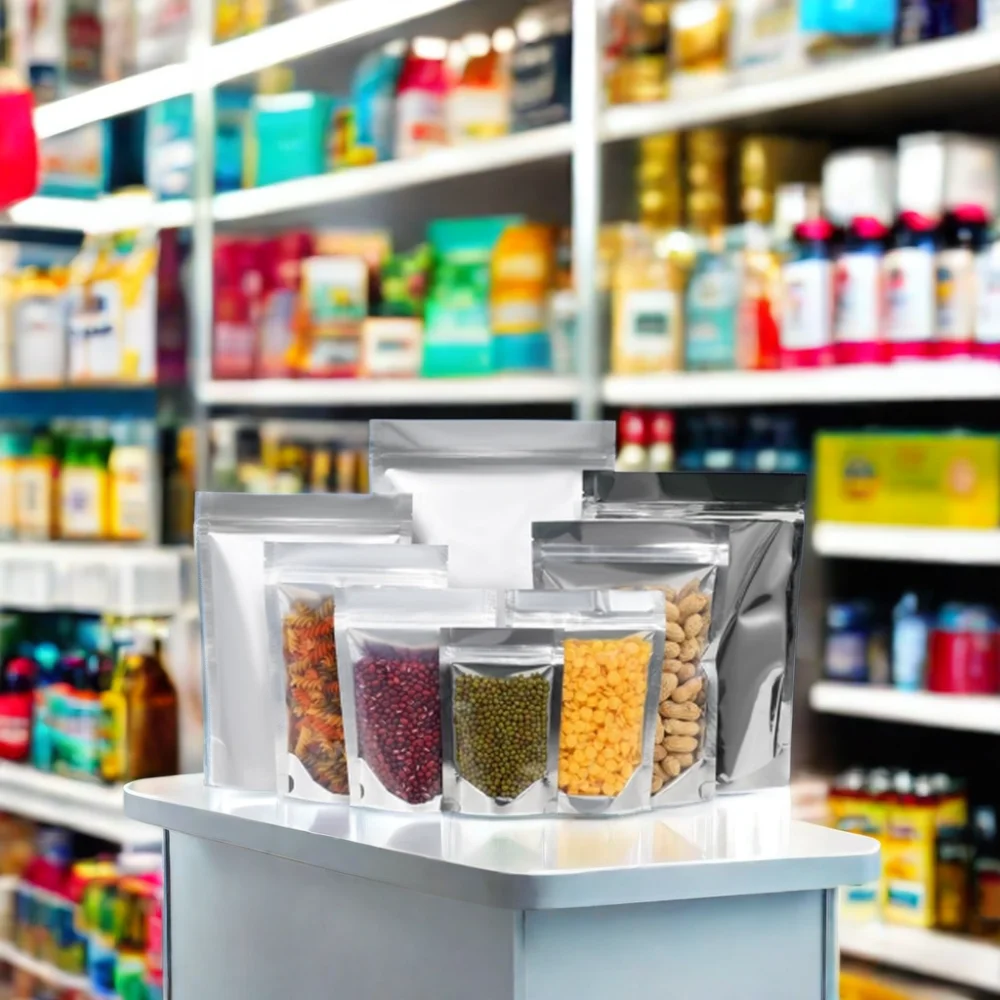 Transparent Front Aluminum Foil Stand up Pouch Bag with Side Gusset & Zipper Reusable Recyclable & Custom Logo for Snack Packing