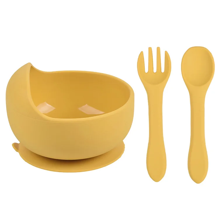 New product baby feeding silicone suction bowl spoon fork kids dining feed set for children
