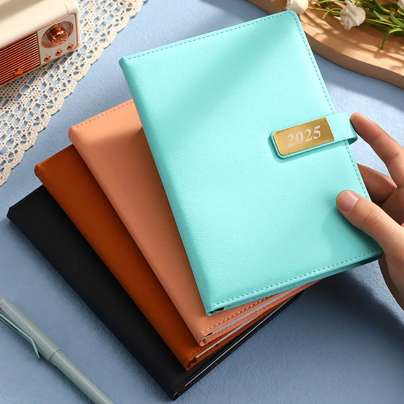 2025 Customized Business PU Leather Official Agenda Planner Calendar Notebook A5 English Spanish Notepad Diary Notebook