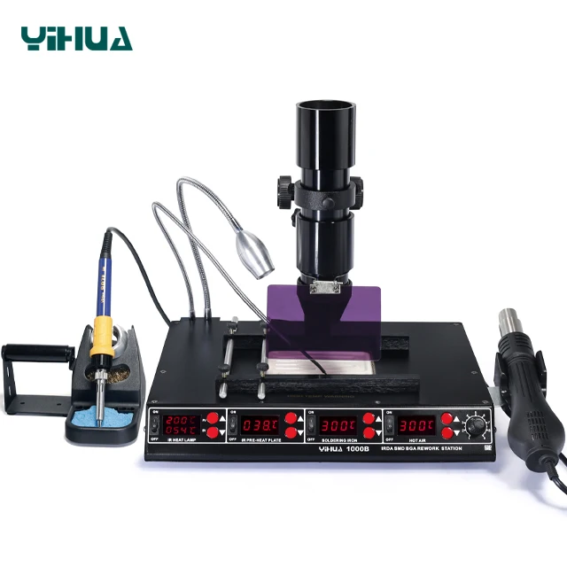  YIHUA 1000B 3 в 1 цифровой SMD паяльник сварки горячим воздухом паяльной станции предварительного нагрева оборудования BGA паяльная
