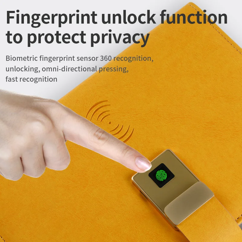 Multifunction 8000mah Power Bank Notebook With Video Recorder Fingerprint Lock Diary Wireless Charging