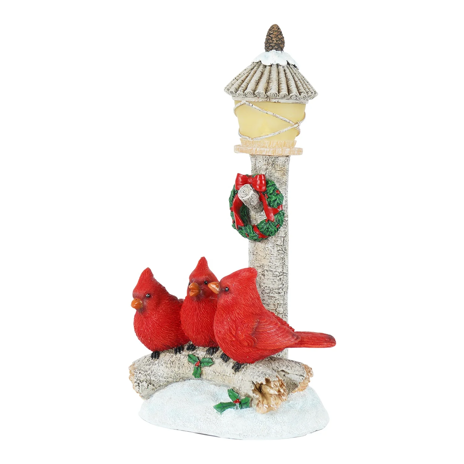 Bird Red Figurine Cardinal Bird Christmas Ornaments Streetlight Statue for Holiday Decor