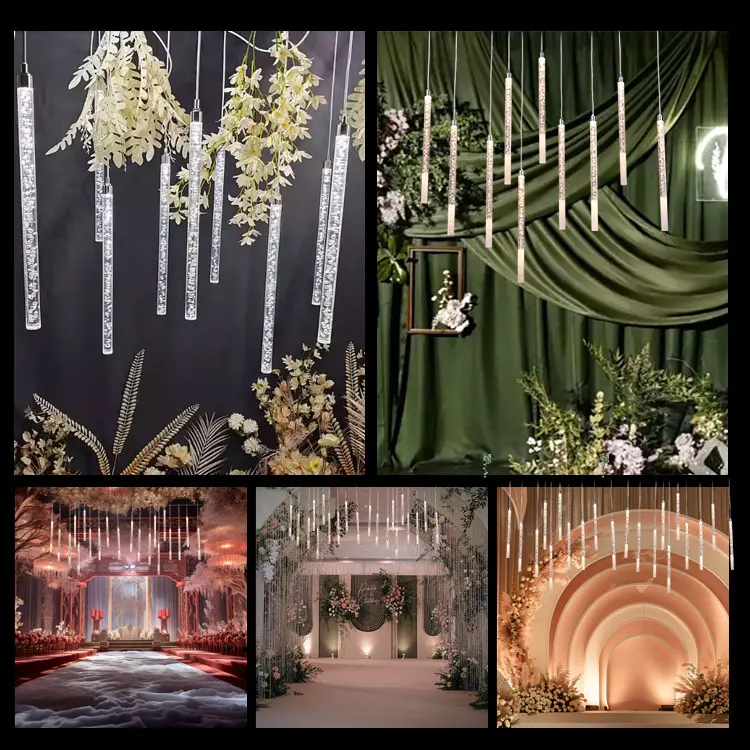 Creative 10 Luminous acrylic hanging long tube pendant light chandeliers for wedding decor