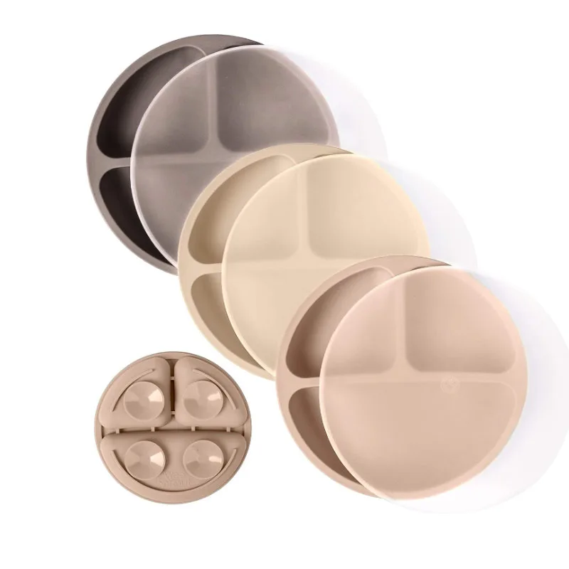 Microwave Dishwasher Friendly bowl spoon fork food feeding set lid divided silicone suction baby plate for toddler children kids