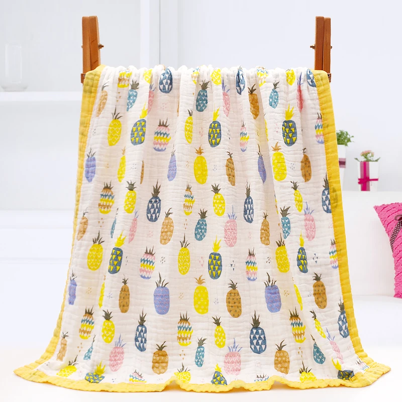 
Cartoon colorful wide edging soft muslin blanket 6 layers baby washing bath towel 