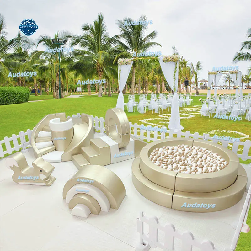 Gold color Toddler Commercial softplay playground PVC soft play for kids party rental equipment