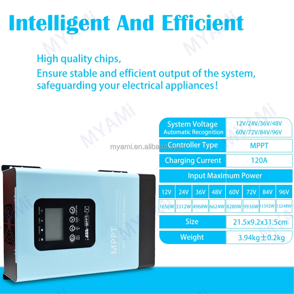 MYAMi 120A 12V 24V 36V 48V 60V 72V 84V 96V Off-grid Solar System Battery Charge RS485 Mppt Solar Charge Controller