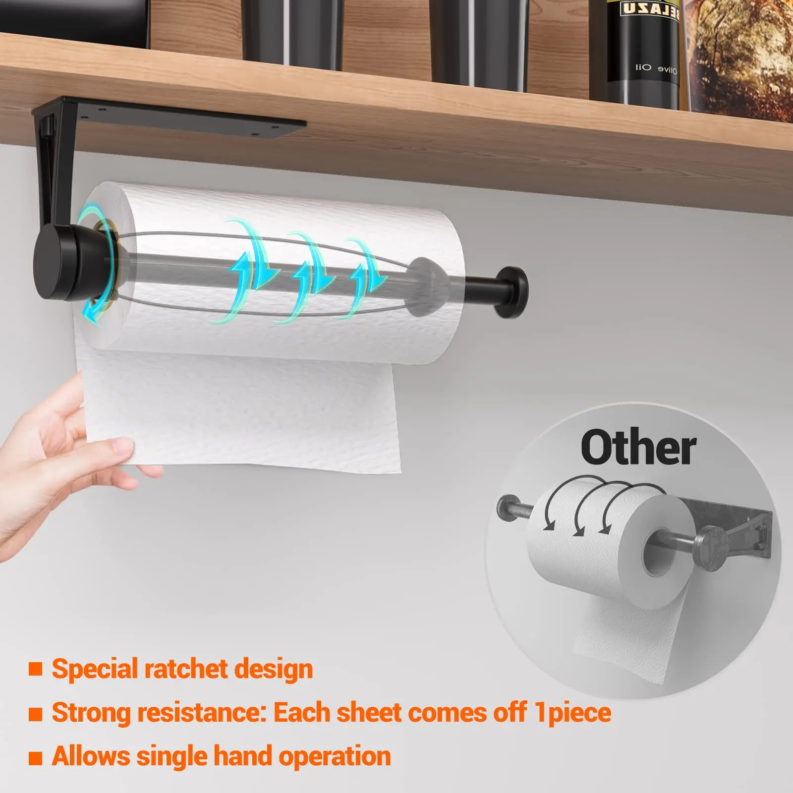 OEM Kitchen Paper Roll Holder Under Cabinet Stainless Steel Tissue Rack Adhesive or Screw Towel Paper Holder Black