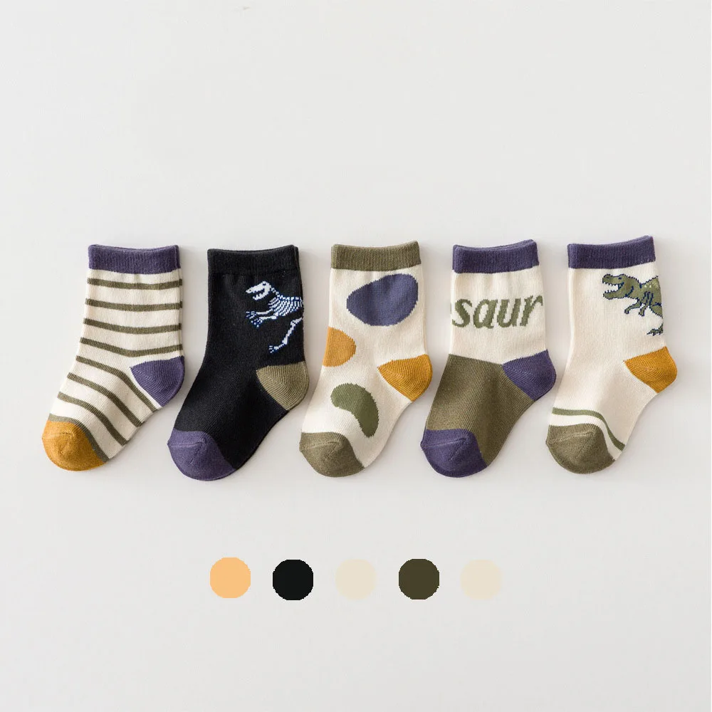 Spring Autumn Winter Cartoon Dinosaur Big Little Baby Cotton Ankle Sock Boys Kids