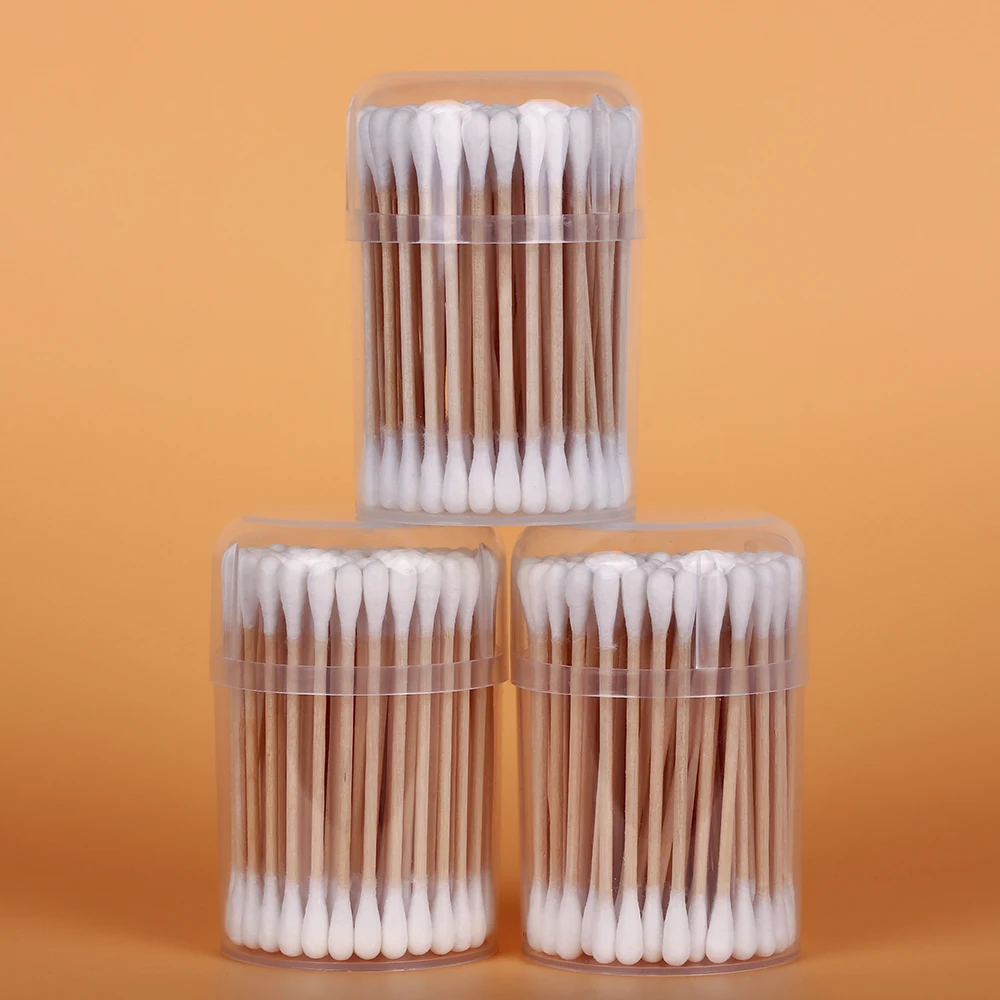 90pcs wooden mini stick disposable round tip swab cotton make up tool