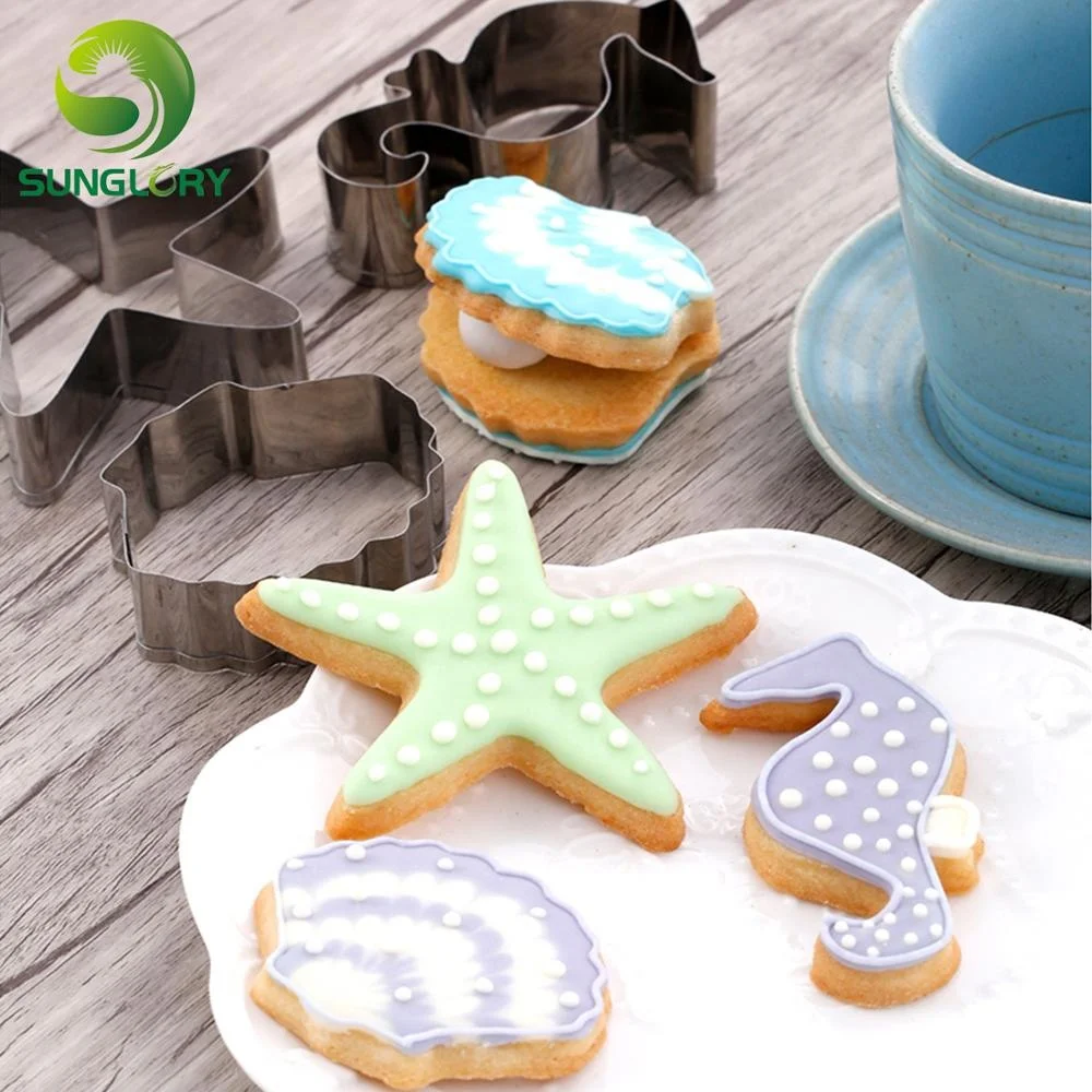 3PCS Stainless Steel Hippocampus Cookie Cutter 3D Starfish Cookie Mold Shell Mousse Ring Sea Animal Biscuit Mould Baking Tools