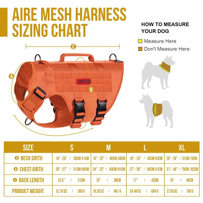 AVATAR Durable Tactical Dog Harness for Medium Dog, Air Mesh Breathable Service Dog Vest Harness for Hiking, Training