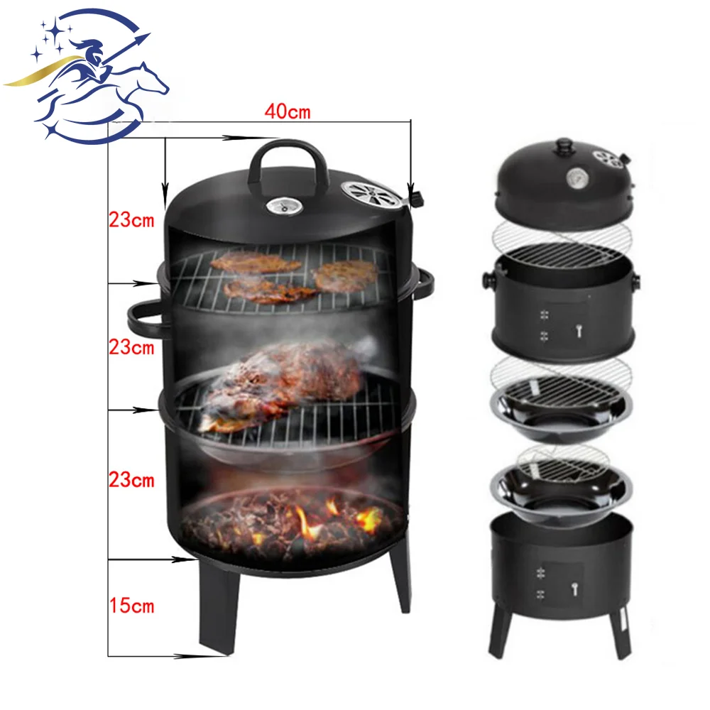 
2021 New arrivsls 3 in 1 beer beg Charcoal bbq Smoker 3 layers BBQ grill Vertical Barrel Grill Smoker 
