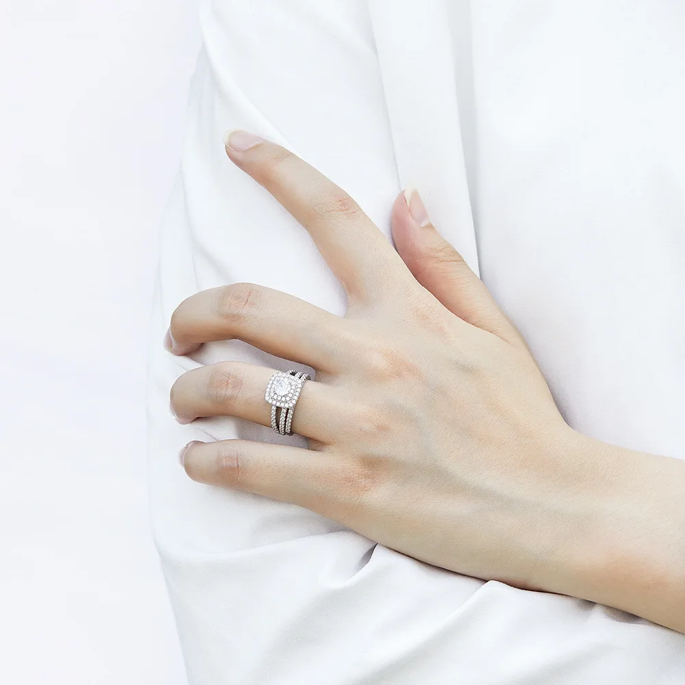 Unisex 925 Silver Wedding Ring 18K Real Gold Custom Name Diamond Vintage Style Silver Plated Jewelry for Engagement Gift Party