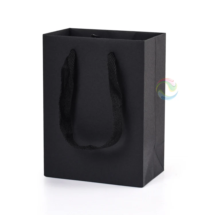 Luxury Eco Custom LOGO Made Matte Black Colored Small Jewelry Paper Bag