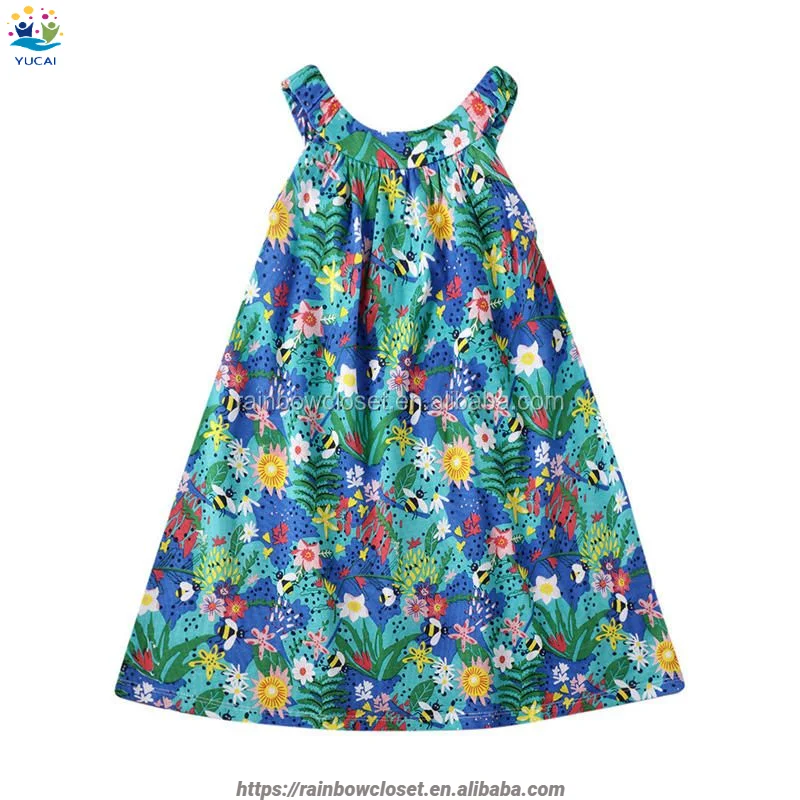 Fashion Girls Custom Print Summer Wear Kid Floral One-piece Tank Dress Children Beach Dress elegant casual dresses