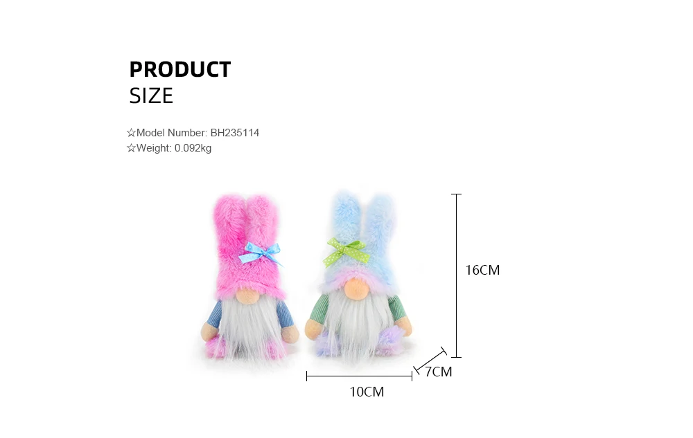 6 Inch Handmade Faceless Dwarf Cloth Crafts Plush Doll Rabbit Gifts Spring Colorful Easter Gnomes Decor with Bunny Ears
