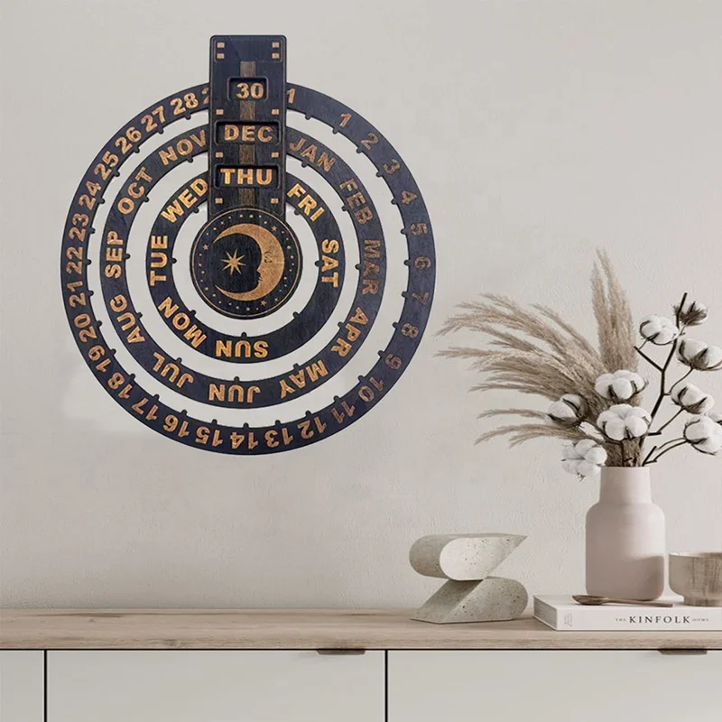 Wannian Creative Household Wooden Calendar Pine Cross-Border Rotating Decorative Pendant with Laser Engraved Logo Gift