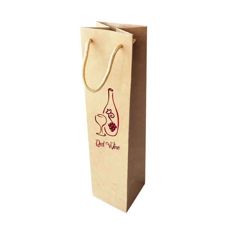 Brown Christmas Red Wine Bag with Rope Handle Custom Kraft Paper Gift Bags with Handle for Champagne Alcohol Black Wine Gift Bag