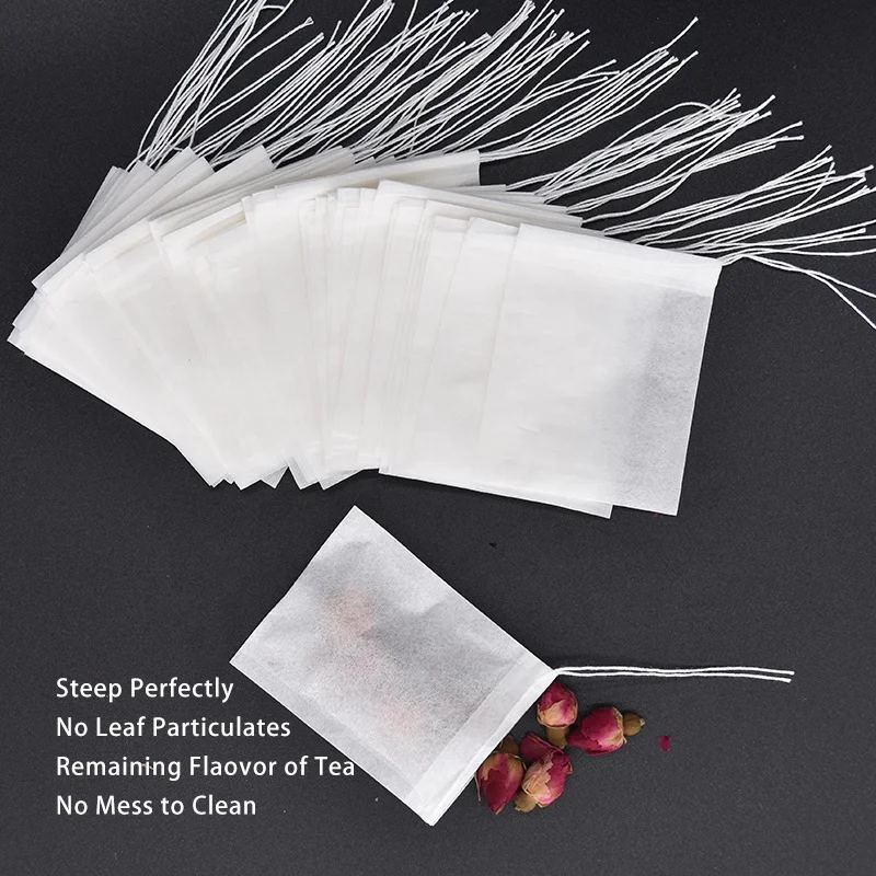 60 X 80mm Disposable Wood Pulp Paper Tea Bags Threads Coffee Maker Filters with Strings Mug Strainers (100pcs /bag)