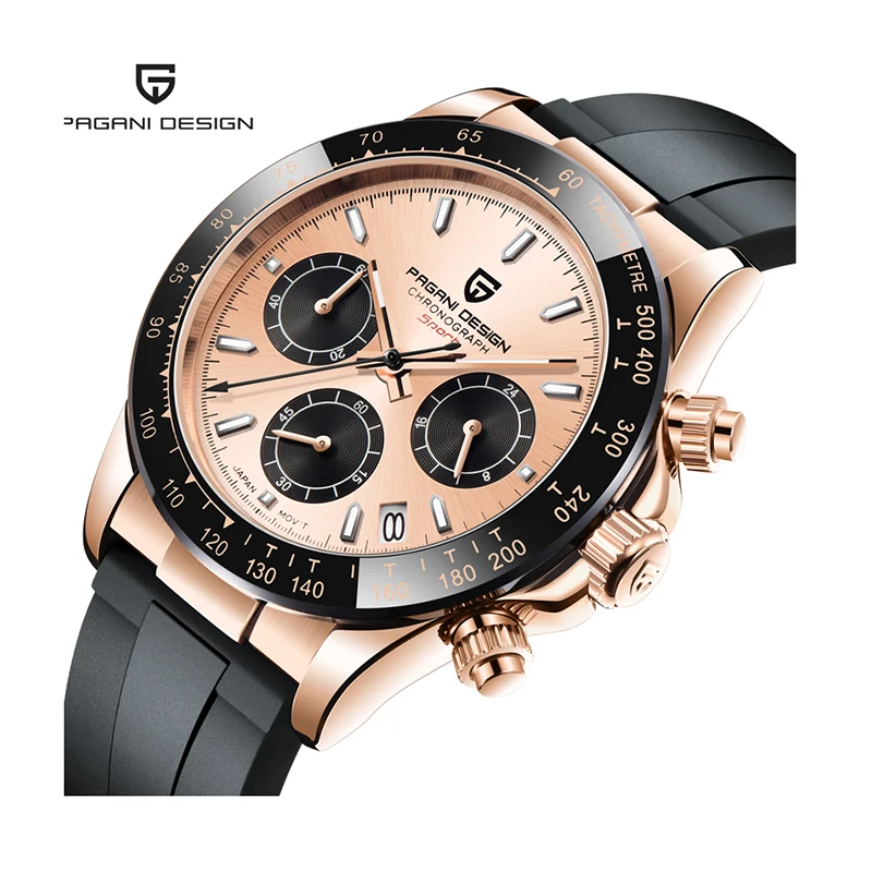 Часы reloj pagani design 1664 OEM с резиновым ремешком кварцевые наручные часы-хронограф японским механизмом часы из нержавеющей стали 5ATM