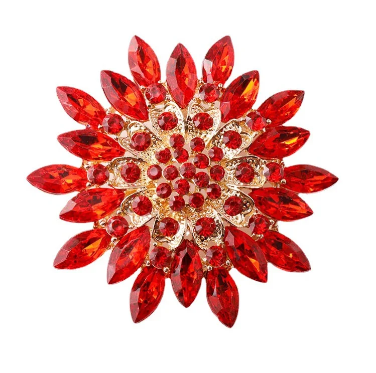 Vintage Wedding Bride Big Blue Crystal Drop Colorful Flower Rhinestone Teardrop Brooch for Woman magnet brooch